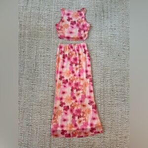 Floral Pink and Orange Two-Piece Set